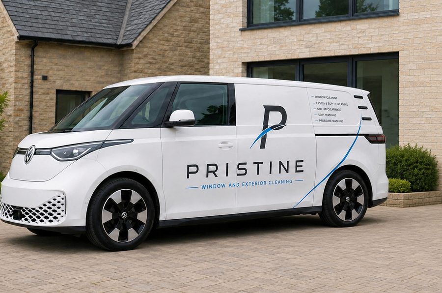 Pristine van outside a home